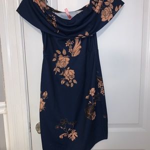 Blue Floral off the shoulder dress